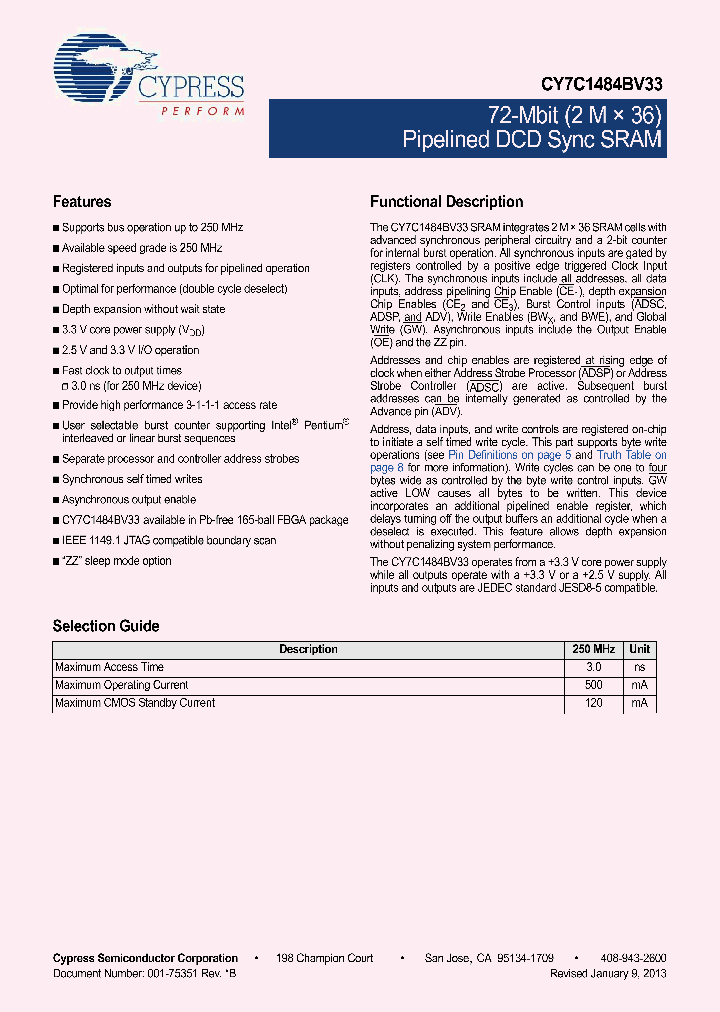 CY7C1484BV33-250BZXC_8513938.PDF Datasheet