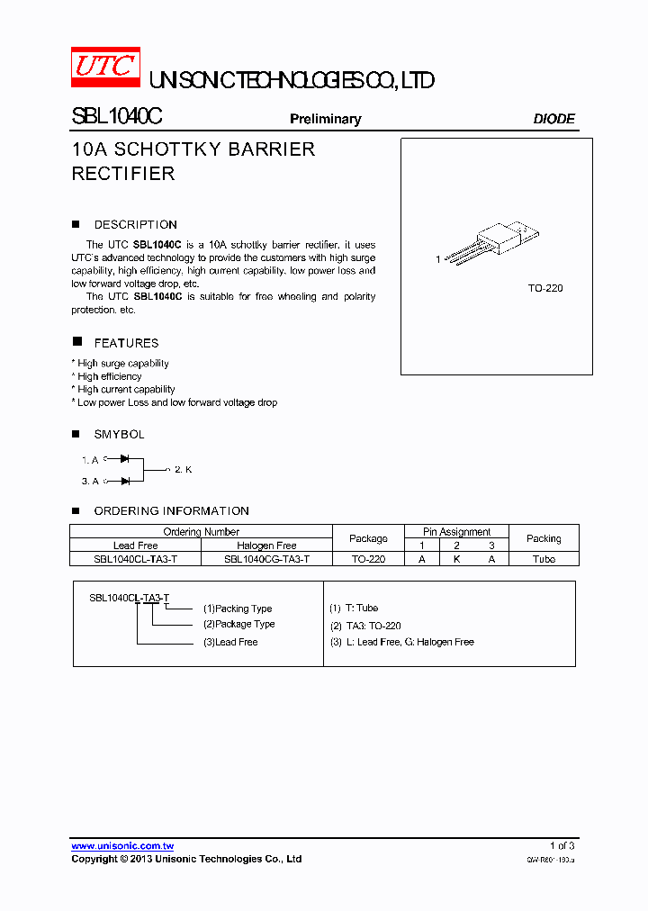 SBL1040CG-TA3-T_8520120.PDF Datasheet