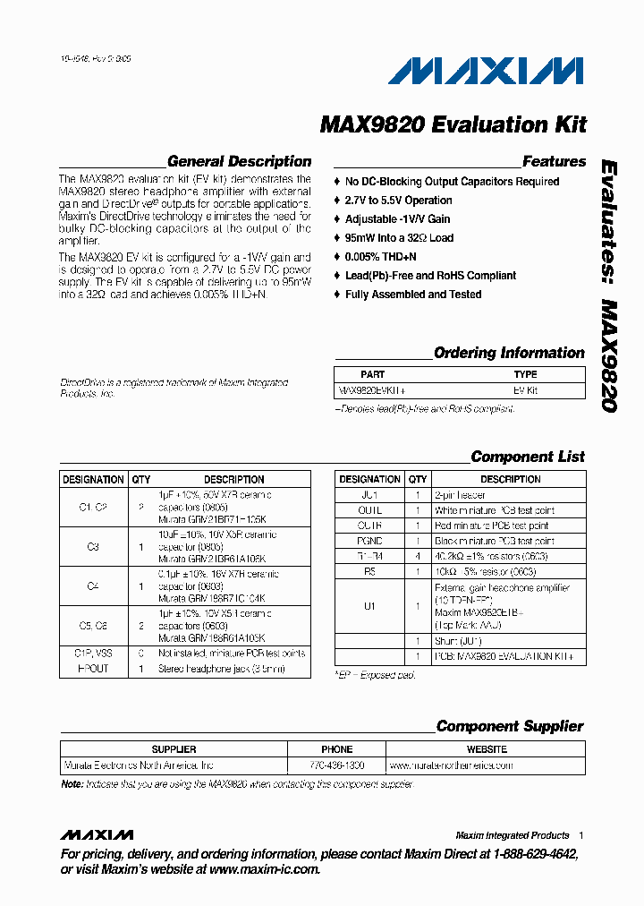 MAX9820EVKIT_8524744.PDF Datasheet