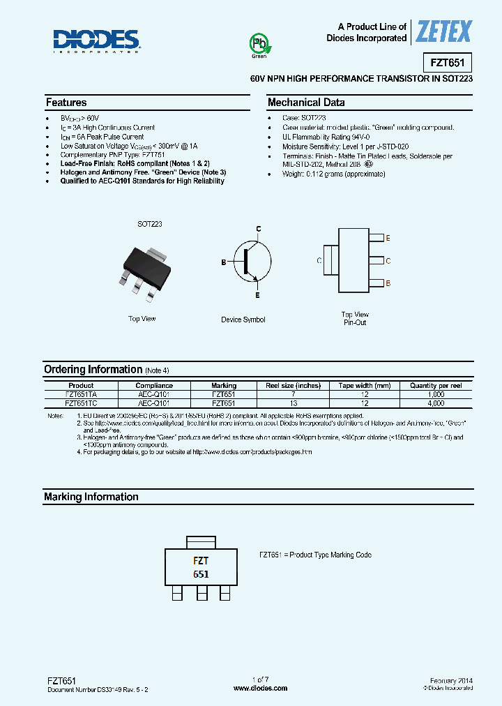 FZT651_8540150.PDF Datasheet