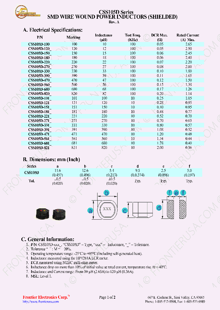 CSS105D-101_8540492.PDF Datasheet