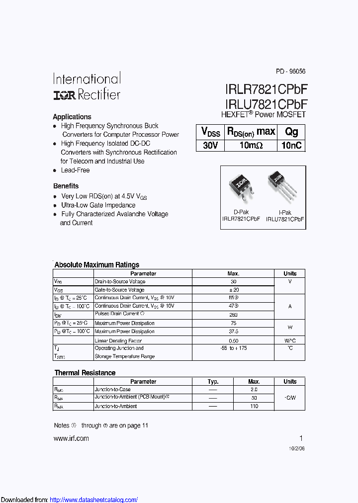 IRLU7821C_8545046.PDF Datasheet