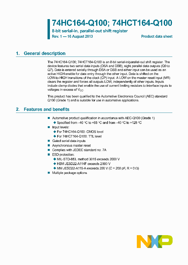 74HCT164PW-Q100_8549290.PDF Datasheet