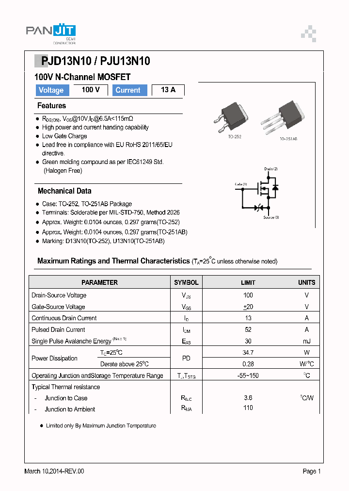 PJD13N10_8581010.PDF Datasheet