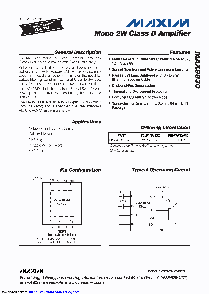 MAX9830AETATG2Z_8588192.PDF Datasheet