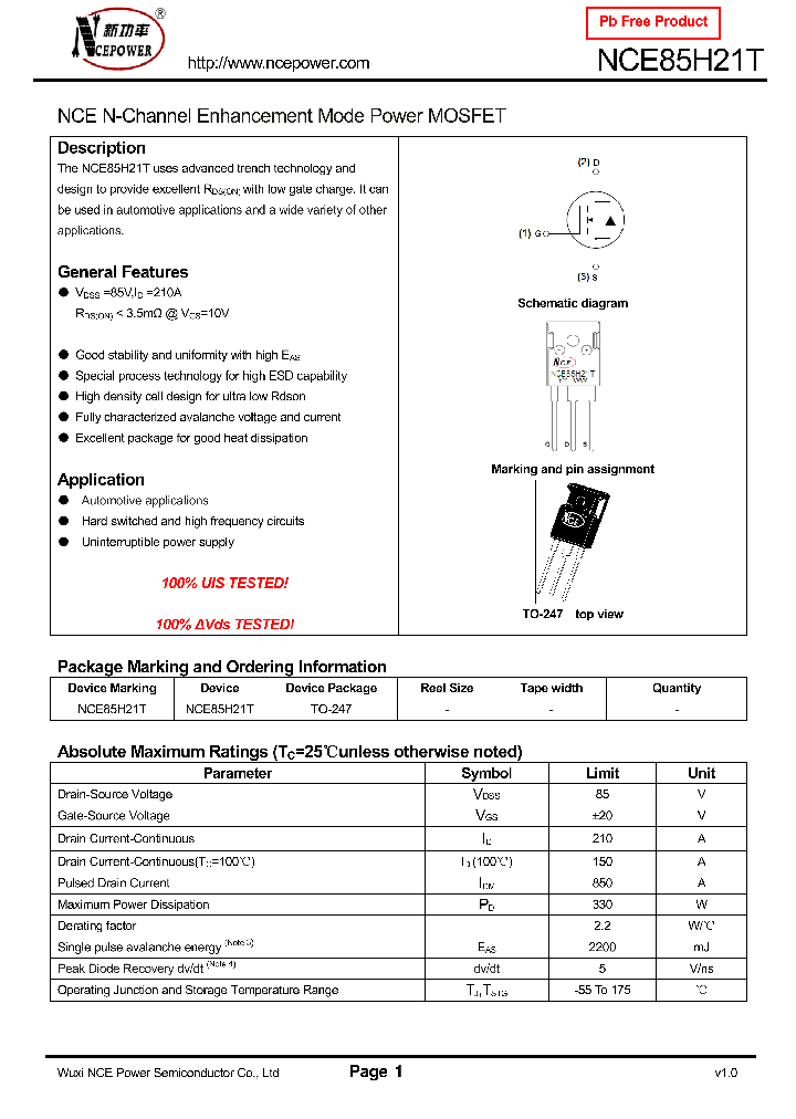 NCE85H21T_8593256.PDF Datasheet