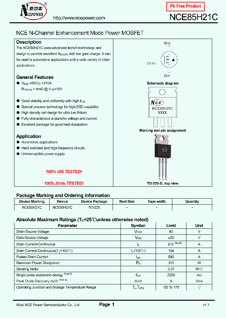 NCE85H21C_8593255.PDF Datasheet