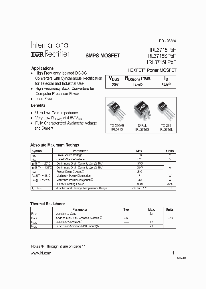 IRL3715LPBF_8594028.PDF Datasheet