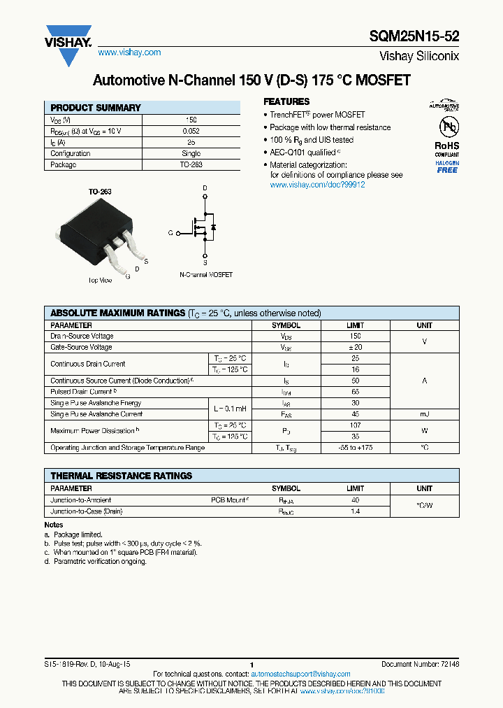 SQM25N15-52-15_8598753.PDF Datasheet