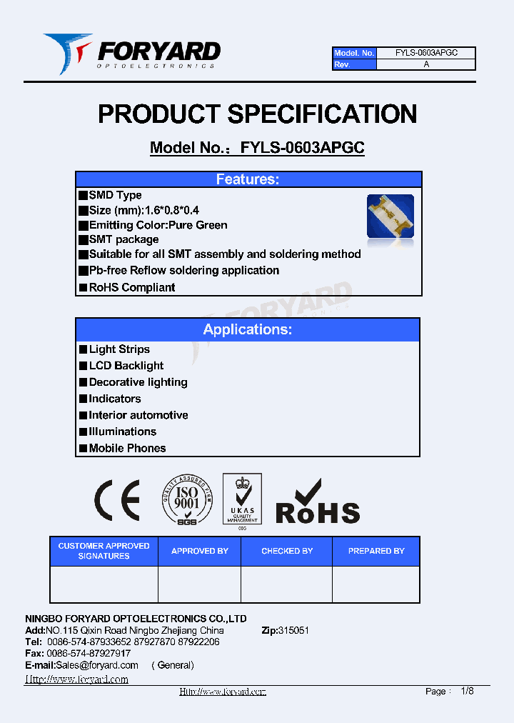 FYLS-0603APGC_8602434.PDF Datasheet