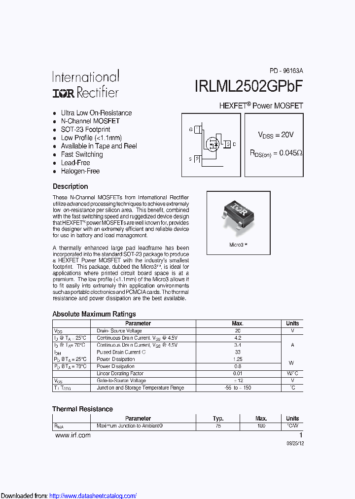 IRLML2502GPBF_8603632.PDF Datasheet