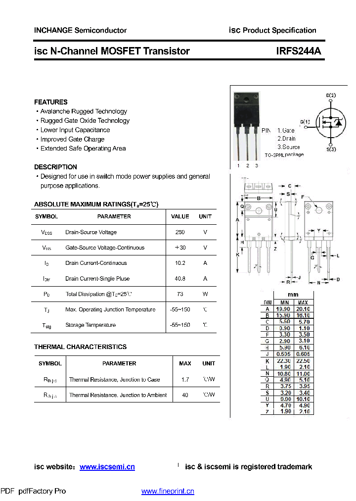 IRFS244A_8610350.PDF Datasheet