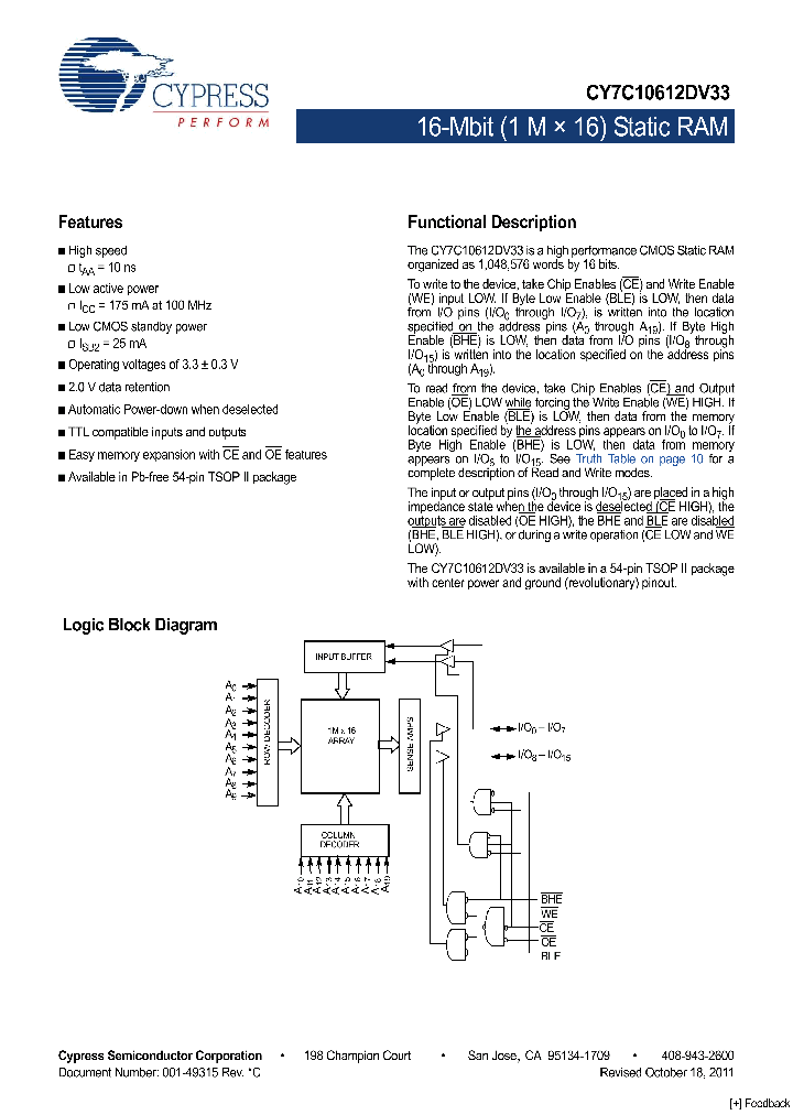 CY7C10612DV33-10ZSXIT_8632523.PDF Datasheet