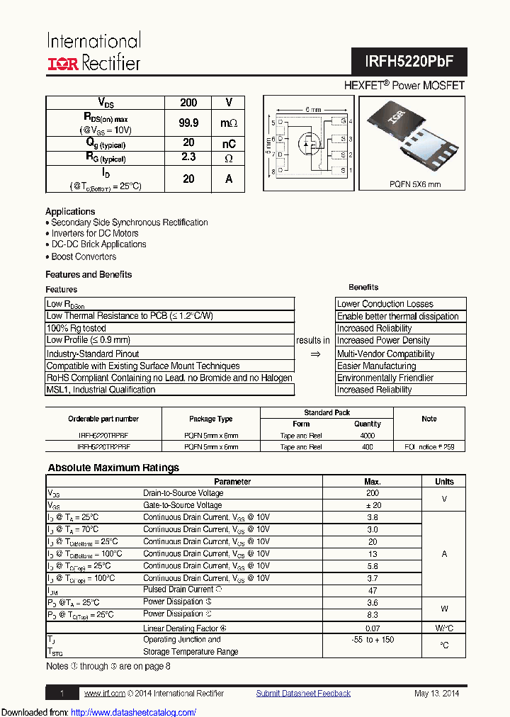 IRFH5220TR2PBF_8642243.PDF Datasheet