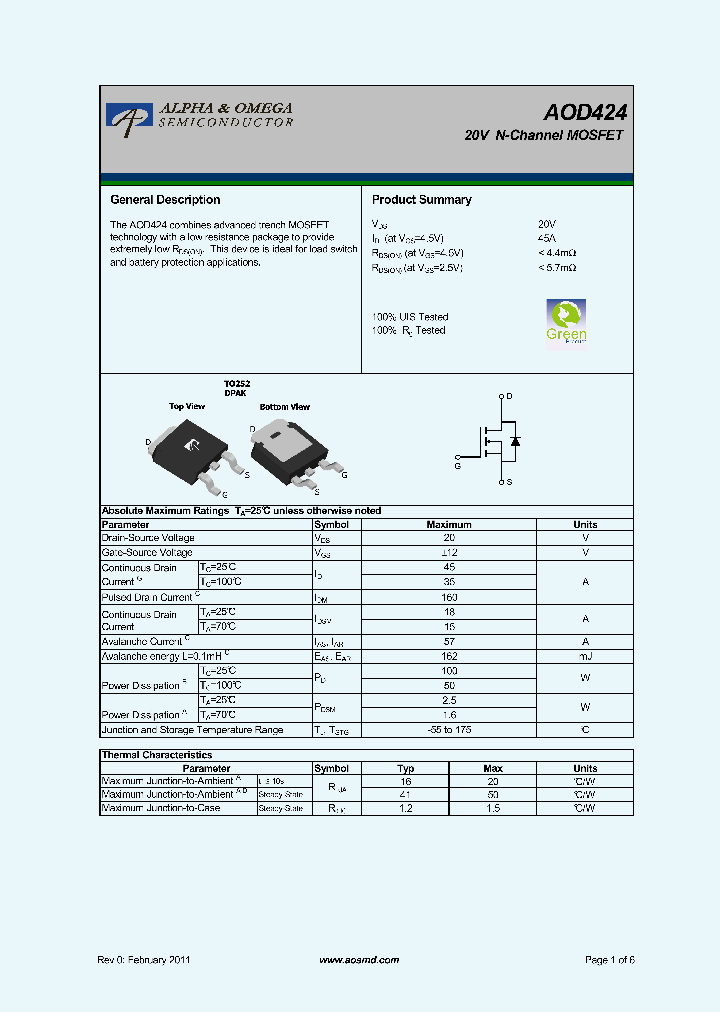 AOD424_8642884.PDF Datasheet
