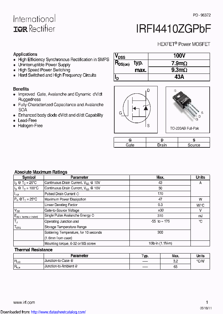 IRFI4410ZGPBF_8650451.PDF Datasheet