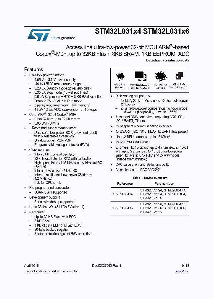 STM32L031E4_8654820.PDF Datasheet