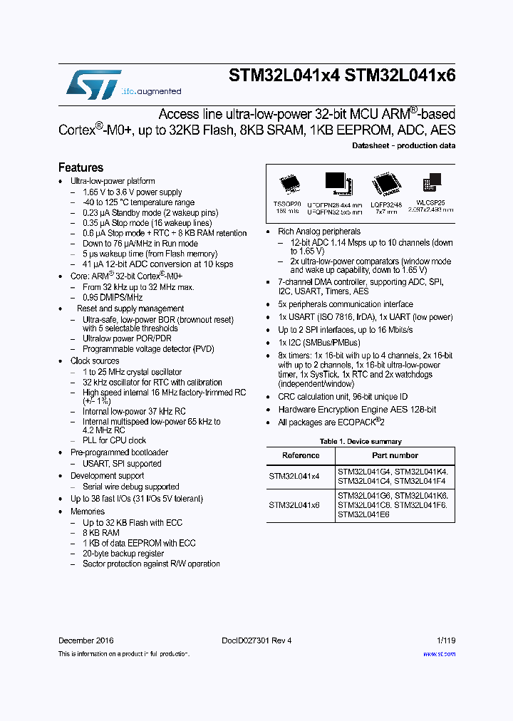 STM32L041K4_8654836.PDF Datasheet