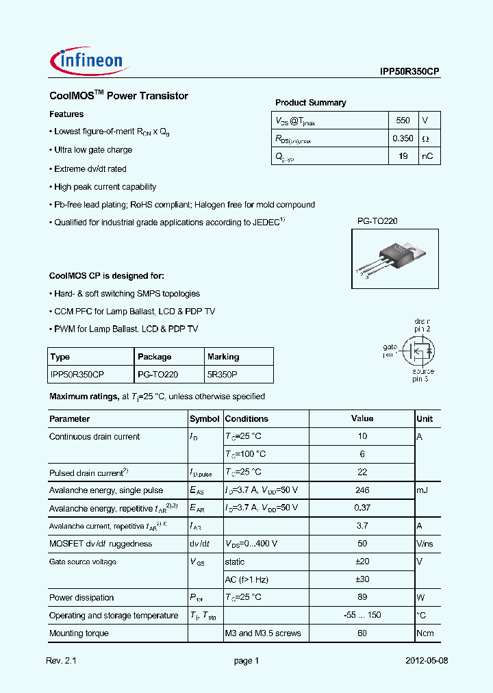 IPP50R350CP-12_8659536.PDF Datasheet