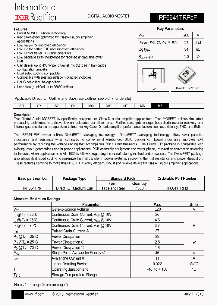 IRF6641PBF_8670279.PDF Datasheet