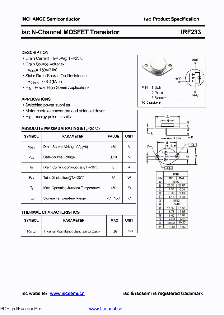 IRF233_8688235.PDF Datasheet