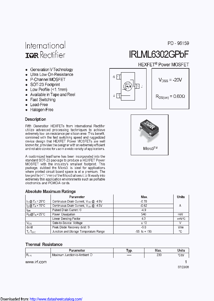 IRLML6302GTRPBF_8702807.PDF Datasheet