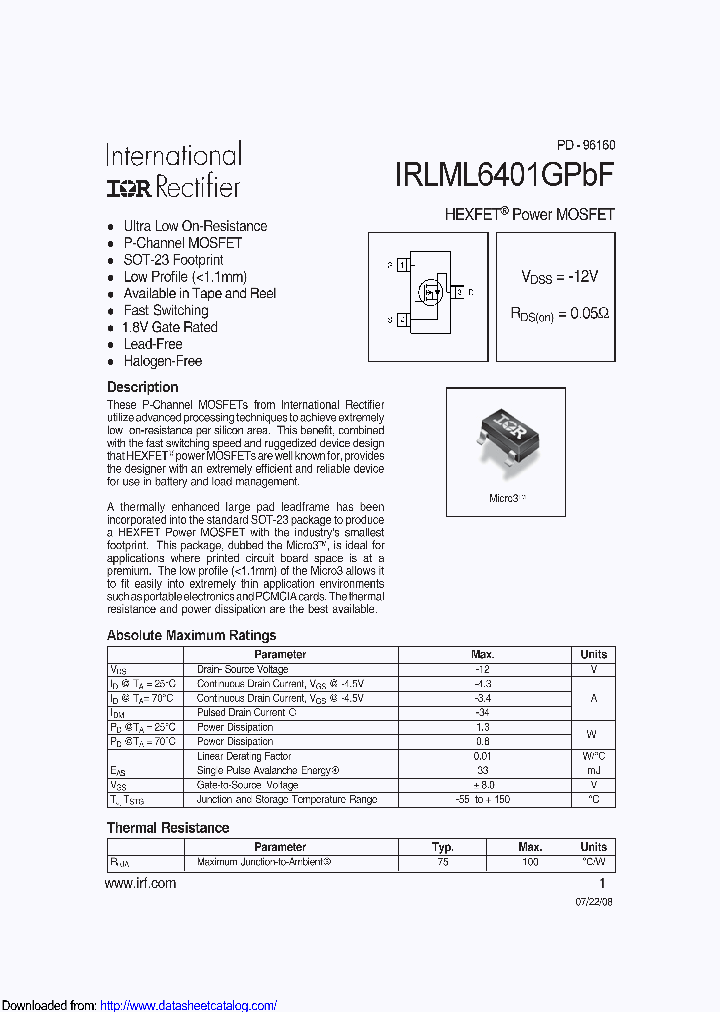 IRLML6401GPBF_8702814.PDF Datasheet