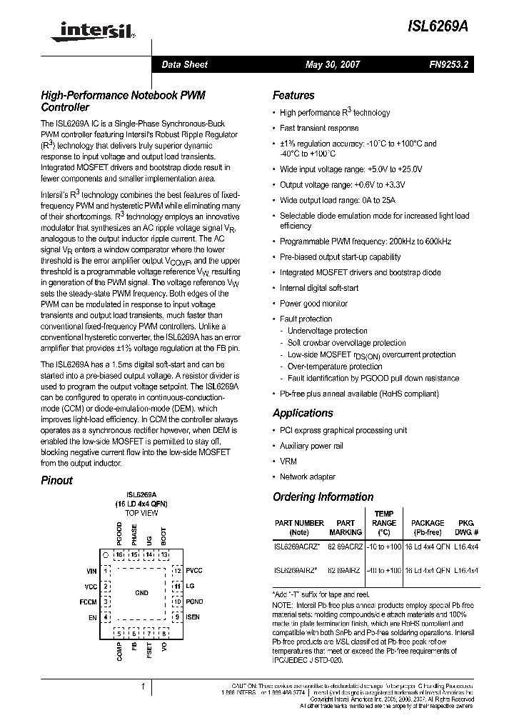 ISL6269ACRZ_8703410.PDF Datasheet