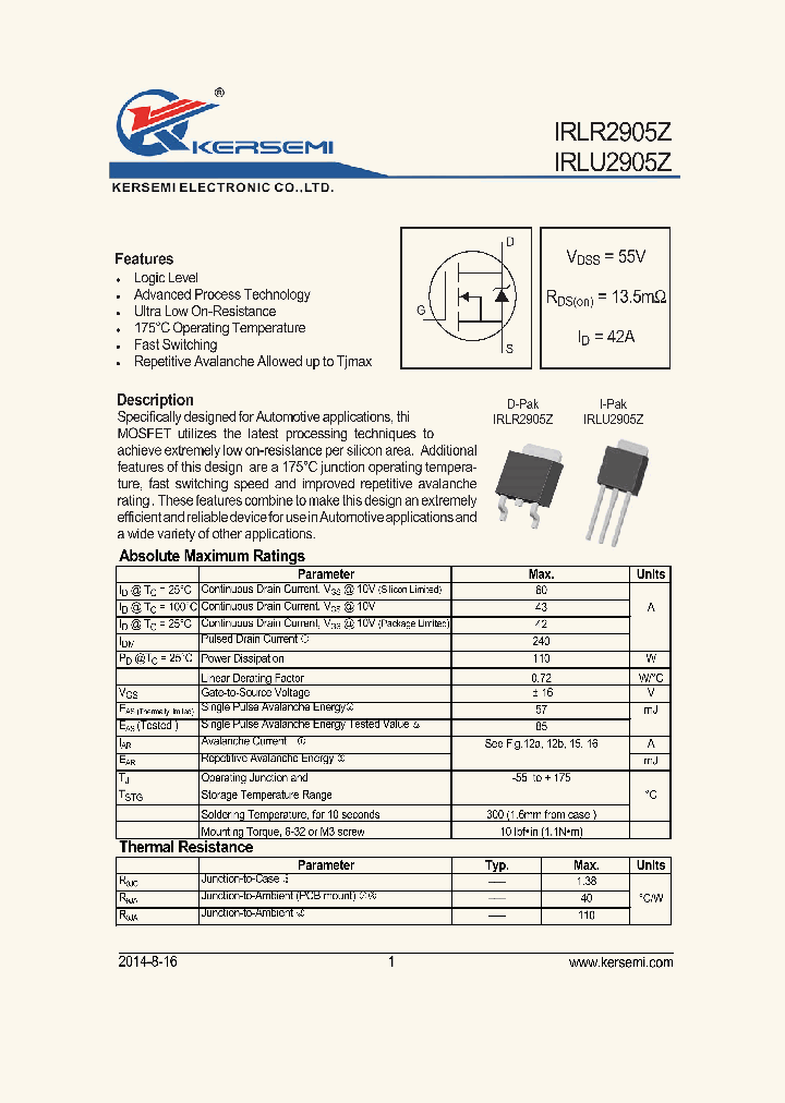IRLR2905Z_8715207.PDF Datasheet