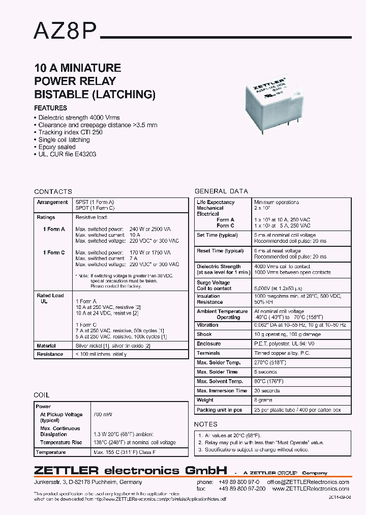 AZ8P1-1CH-3DE_8719664.PDF Datasheet