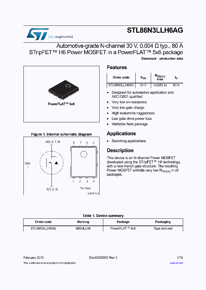 STL86N3LLH6AG_8720269.PDF Datasheet
