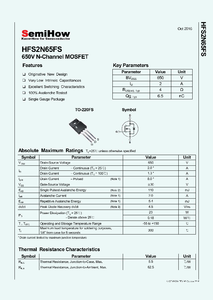 HFS2N65FS_8728426.PDF Datasheet