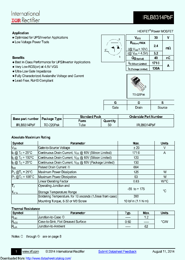 IRLB8314PBF_8738469.PDF Datasheet