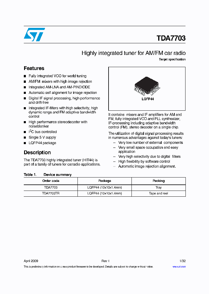 TDA7703_8739274.PDF Datasheet