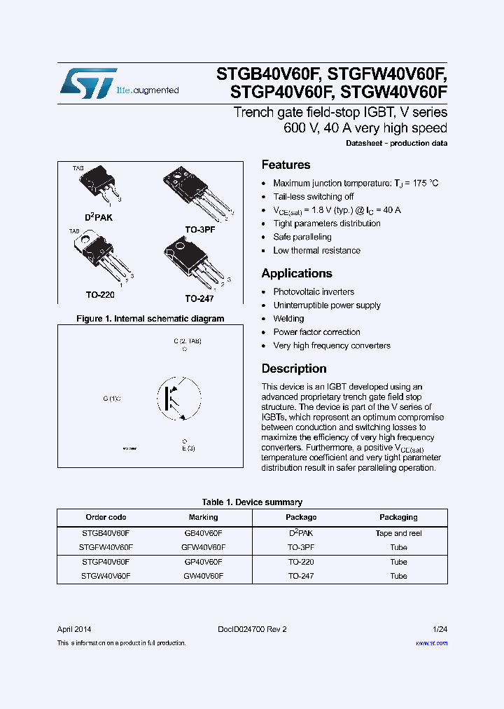 STGW40V60F_8739722.PDF Datasheet