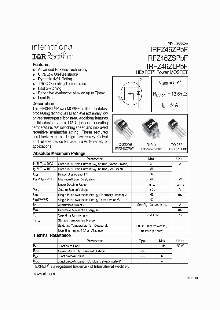 IRFZ46ZPBF-15_8746704.PDF Datasheet