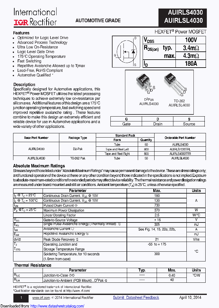 AUIRLS4030TRR_8747102.PDF Datasheet