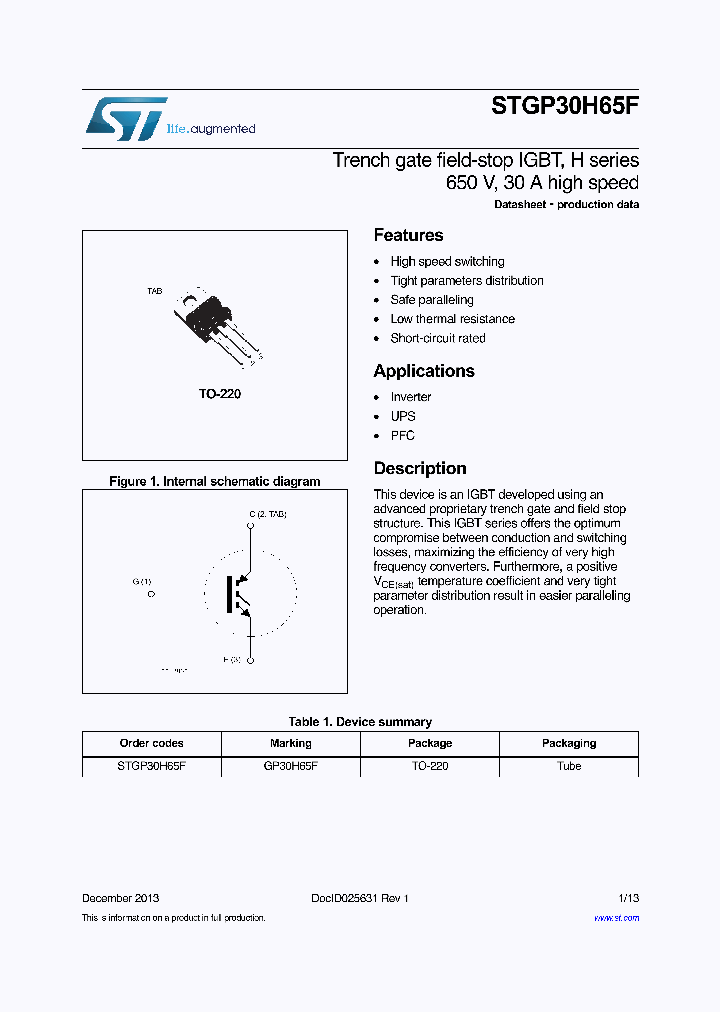 STGP30H65F_8780226.PDF Datasheet