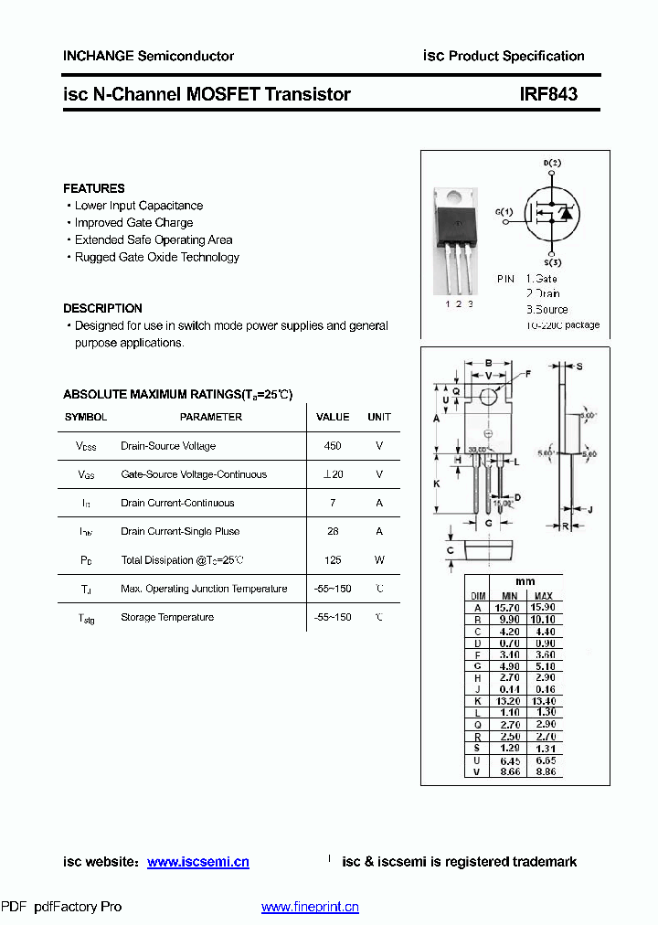 IRF843_8801424.PDF Datasheet
