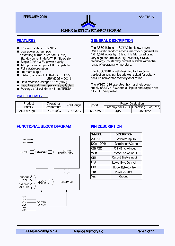 AS6C1616-TFBGA_8809270.PDF Datasheet