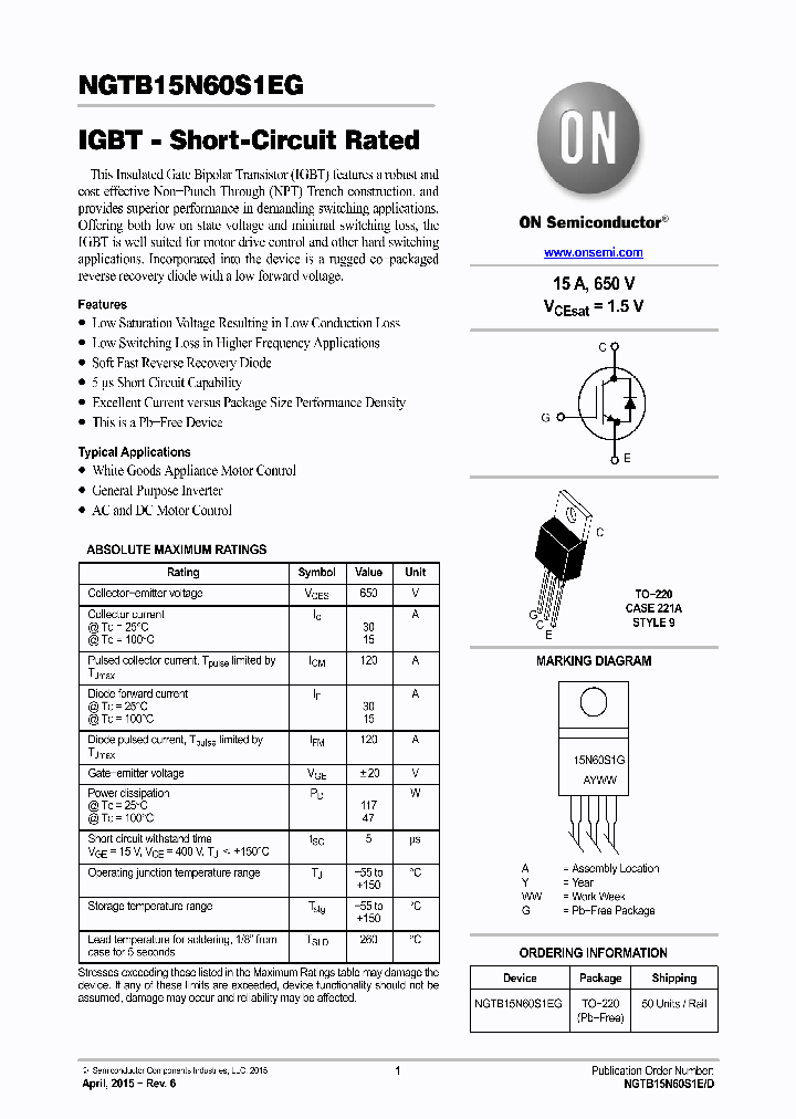NGTB15N60S1EG-15_8820780.PDF Datasheet