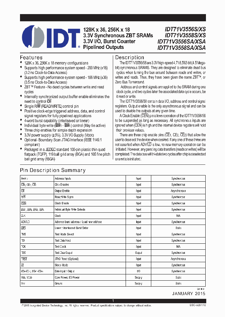 IDT71V3558XS100BGGI_8830371.PDF Datasheet