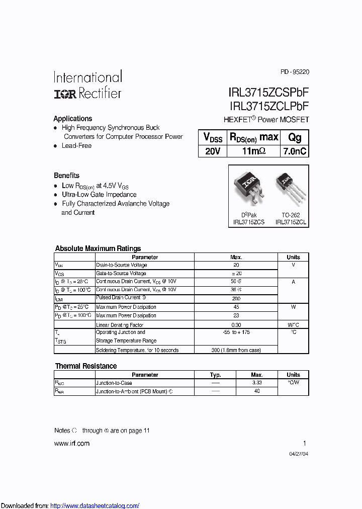 IRL3715ZCSPBF_8838349.PDF Datasheet