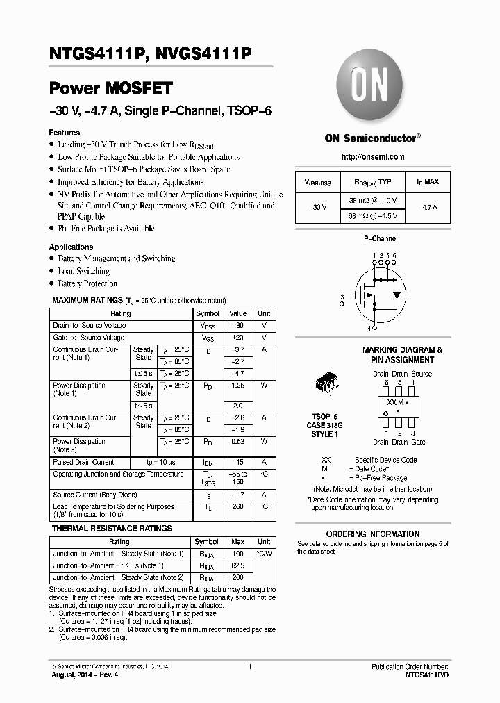 NVGS4111PT1G_8836022.PDF Datasheet