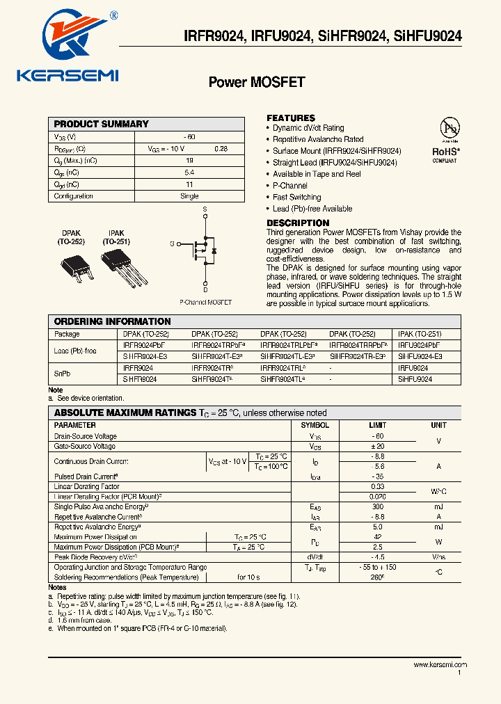 IRFR9024PBF_8842863.PDF Datasheet