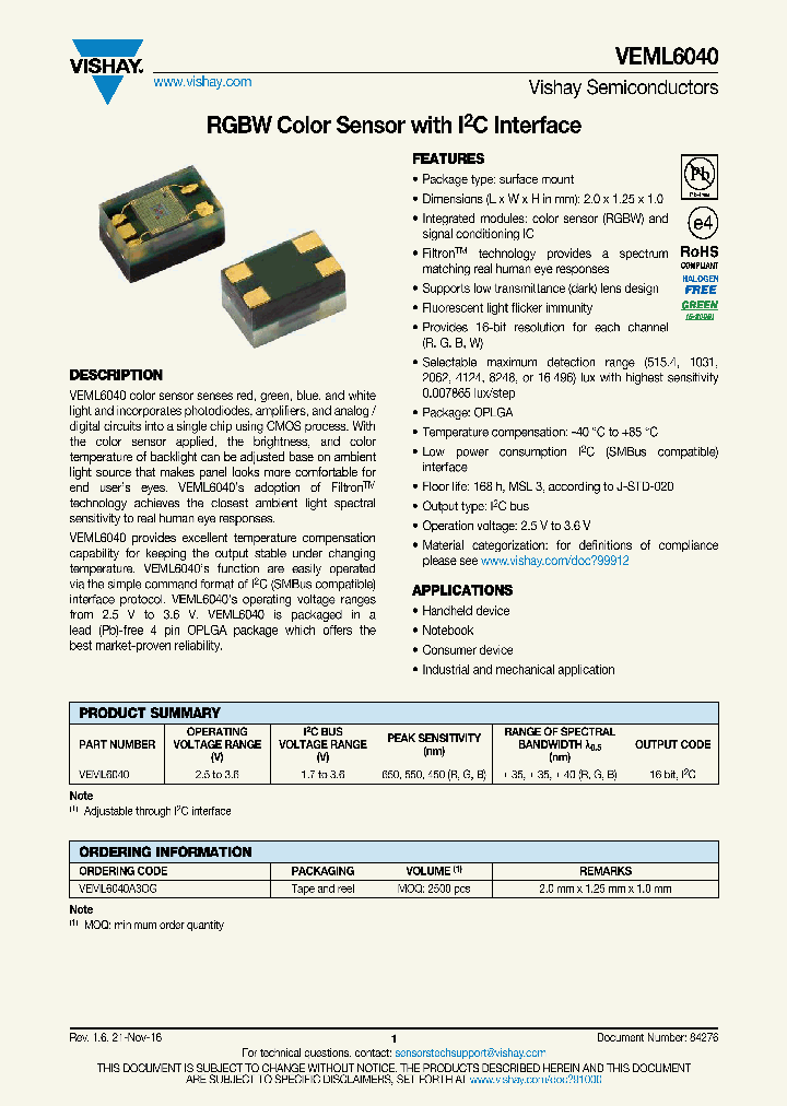 VEML6040_8844411.PDF Datasheet