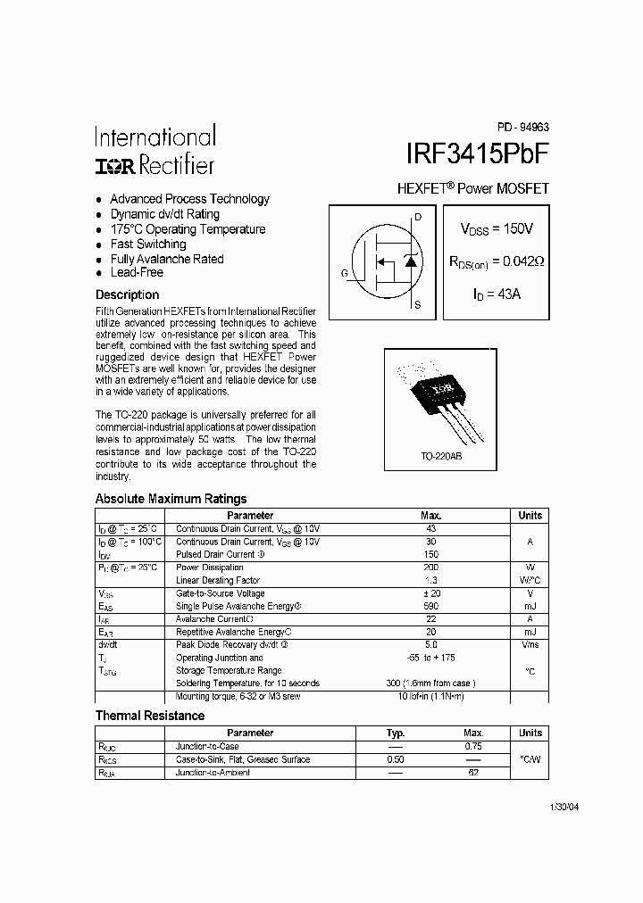 IRF3415PBF-15_8843614.PDF Datasheet