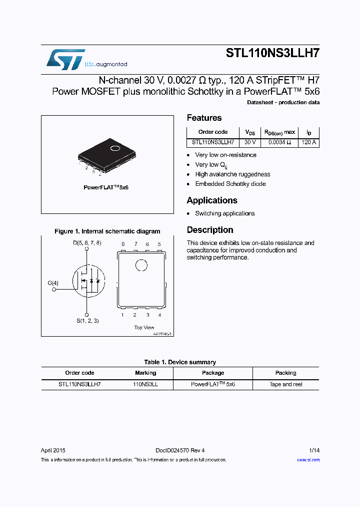 STL110NS3LLH7_8847557.PDF Datasheet