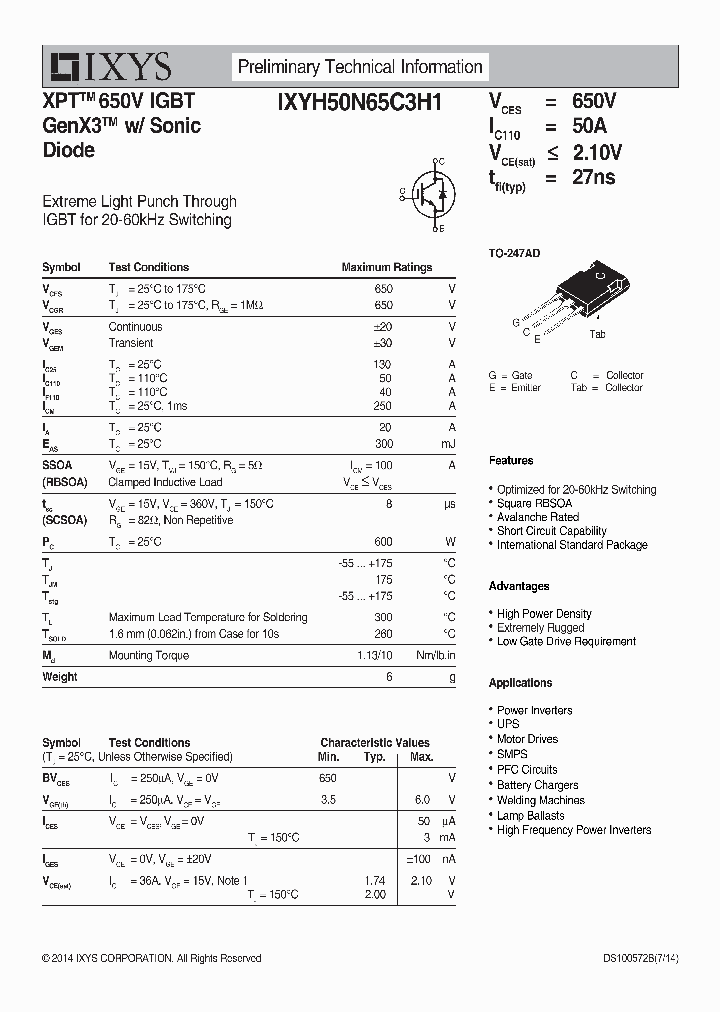 IXYH50N65C3H1_8857051.PDF Datasheet