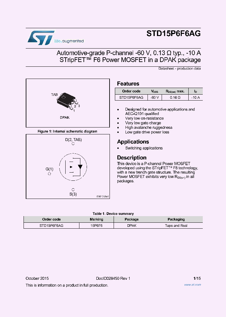 STD15P6F6AG_8859922.PDF Datasheet